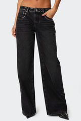 Quincy Studded Low Rise Baggy Jeans