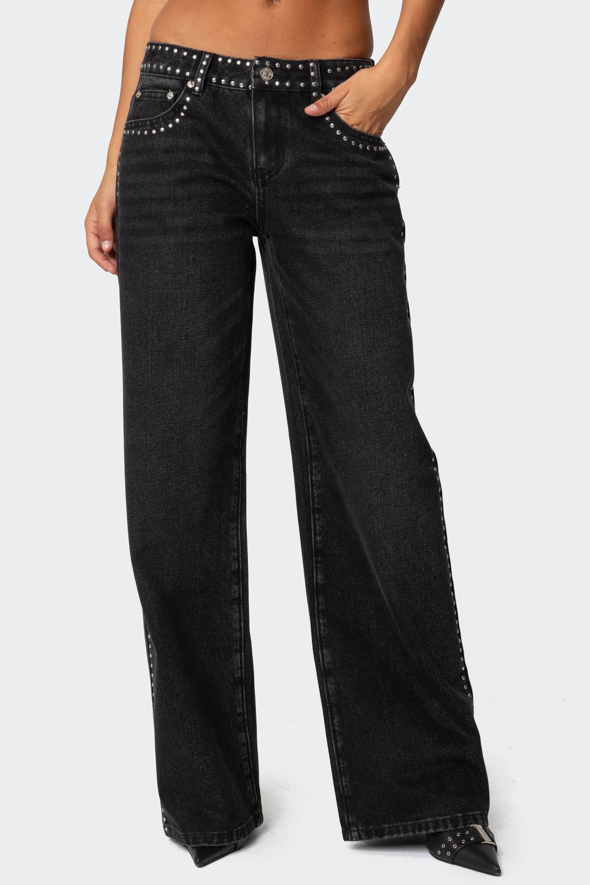 Quincy Studded Low Rise Baggy Jeans