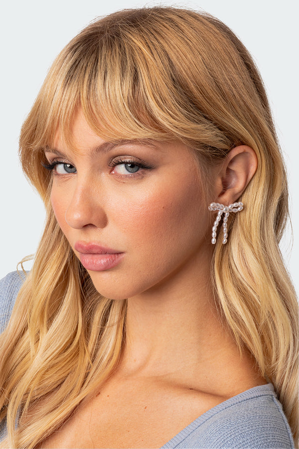 Pearl Bow Stud Earrings view 1