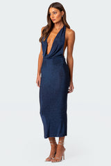 Cowl Neck Open Back Maxi Dress