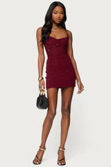 Faux Crystal Backless Mesh Mini Dress