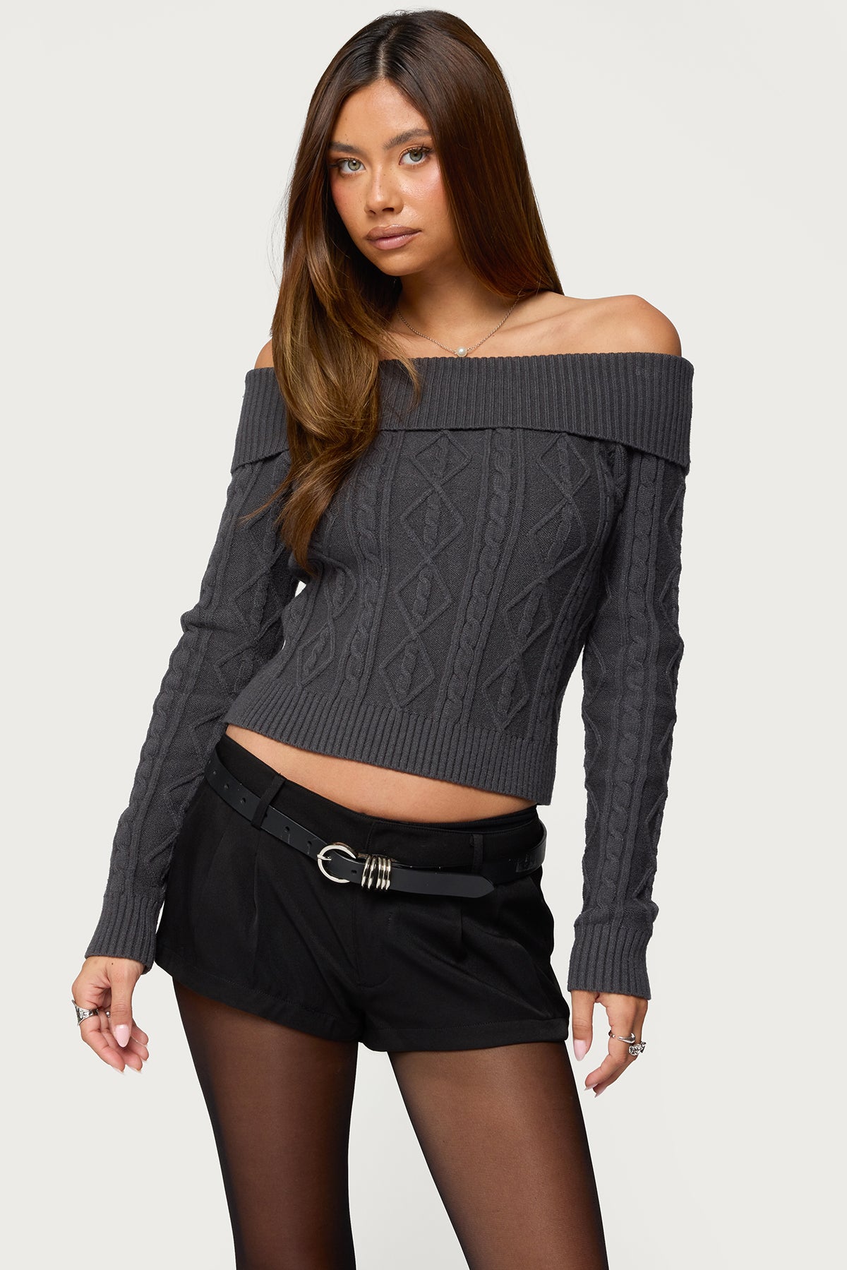 Leta Off Shoulder Cable Knit Sweater