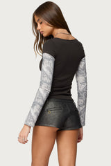 Layered Camo Long Sleeve T Shirt