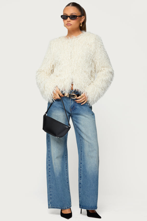 Aleandra Fringed Faux Feather Jacket view 2