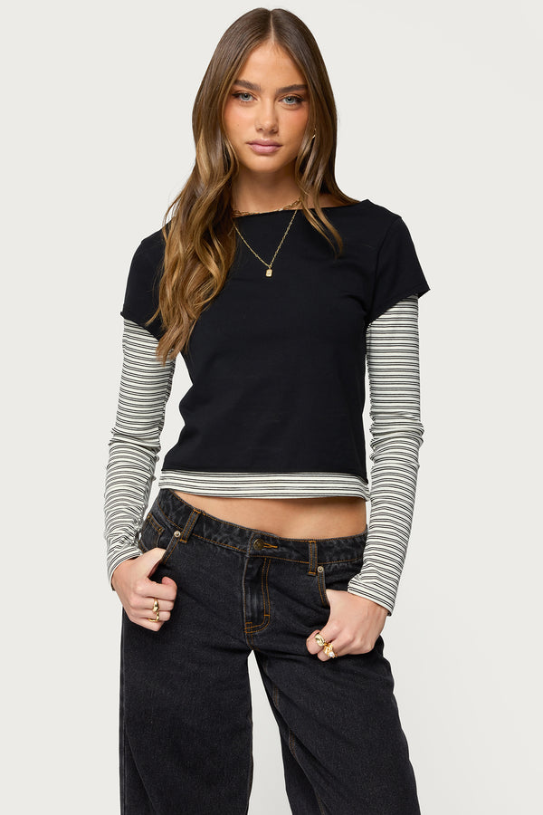 Layered Stripey Long Sleeve T Shirt view 1
