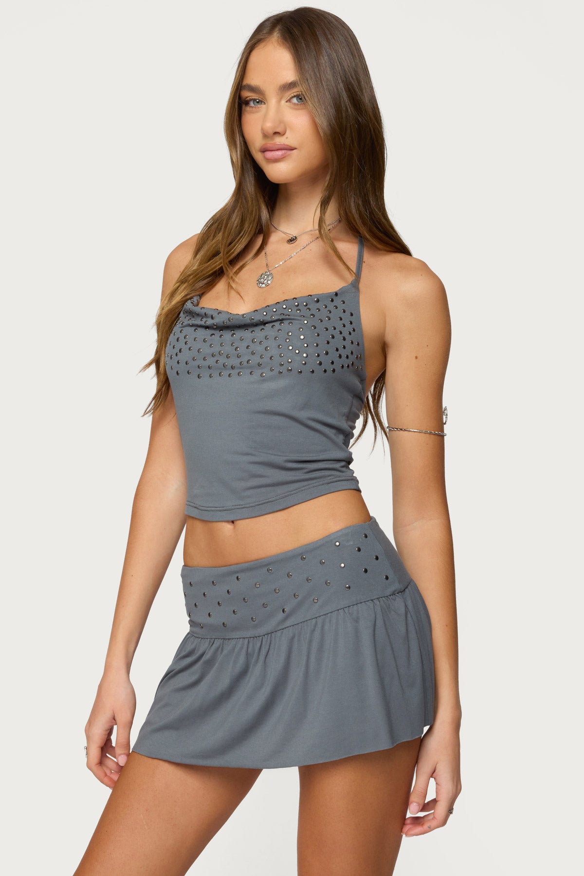 Klara Studded Cowl Neck Halter Top