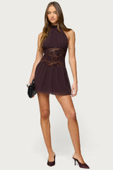 Lizette Sheer Lacey Chiffon Mini Dress