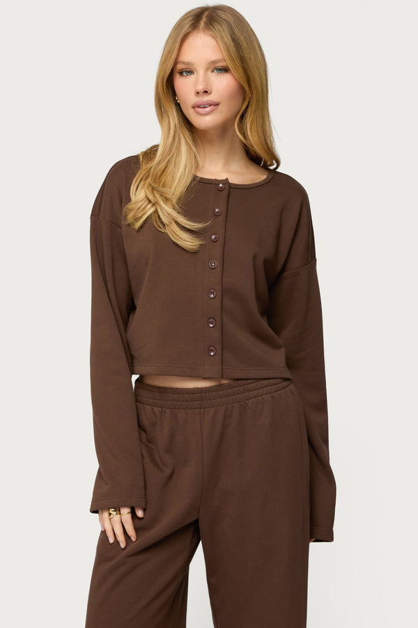Binah Oversized French Terry Button Up Sweatshirt view 1
