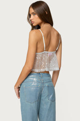 Sheer Sequin Babydoll Tank Top