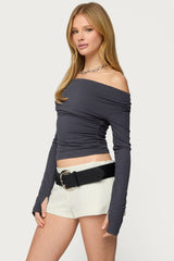 Milane Ruched Off Shoulder Ribbed Top