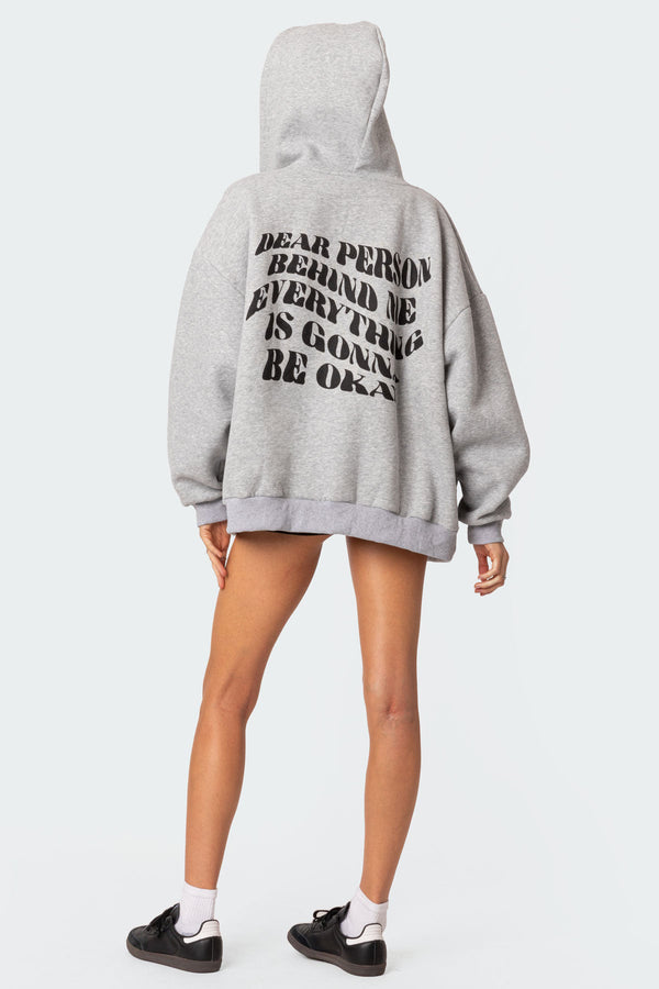 Everything'S Ok Zip Up Oversized Hoodie view 1