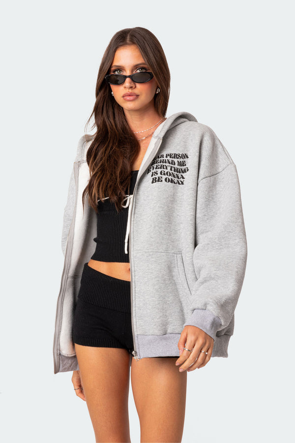 Everything'S Ok Zip Up Oversized Hoodie view 2