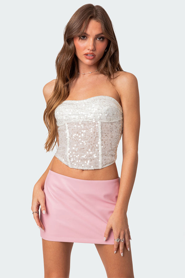Semi Sheer Sequin Lace Up Corset view 1