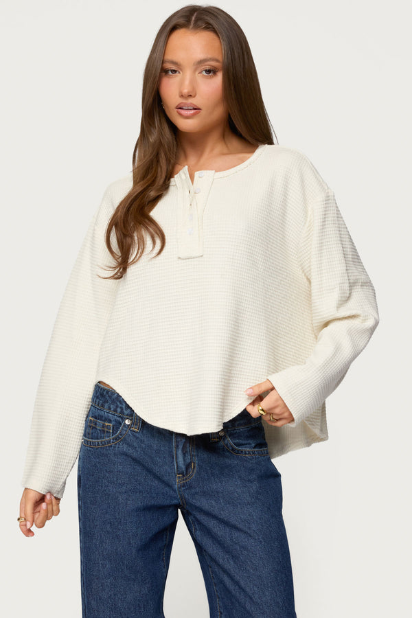 Alisia Oversized Waffle Henley Top view 2