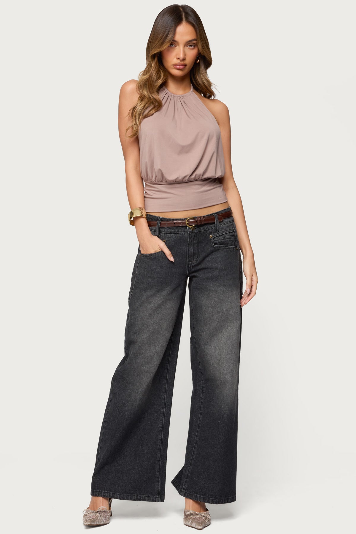 Charlize Stitched Washed Low Rise Baggy Jeans