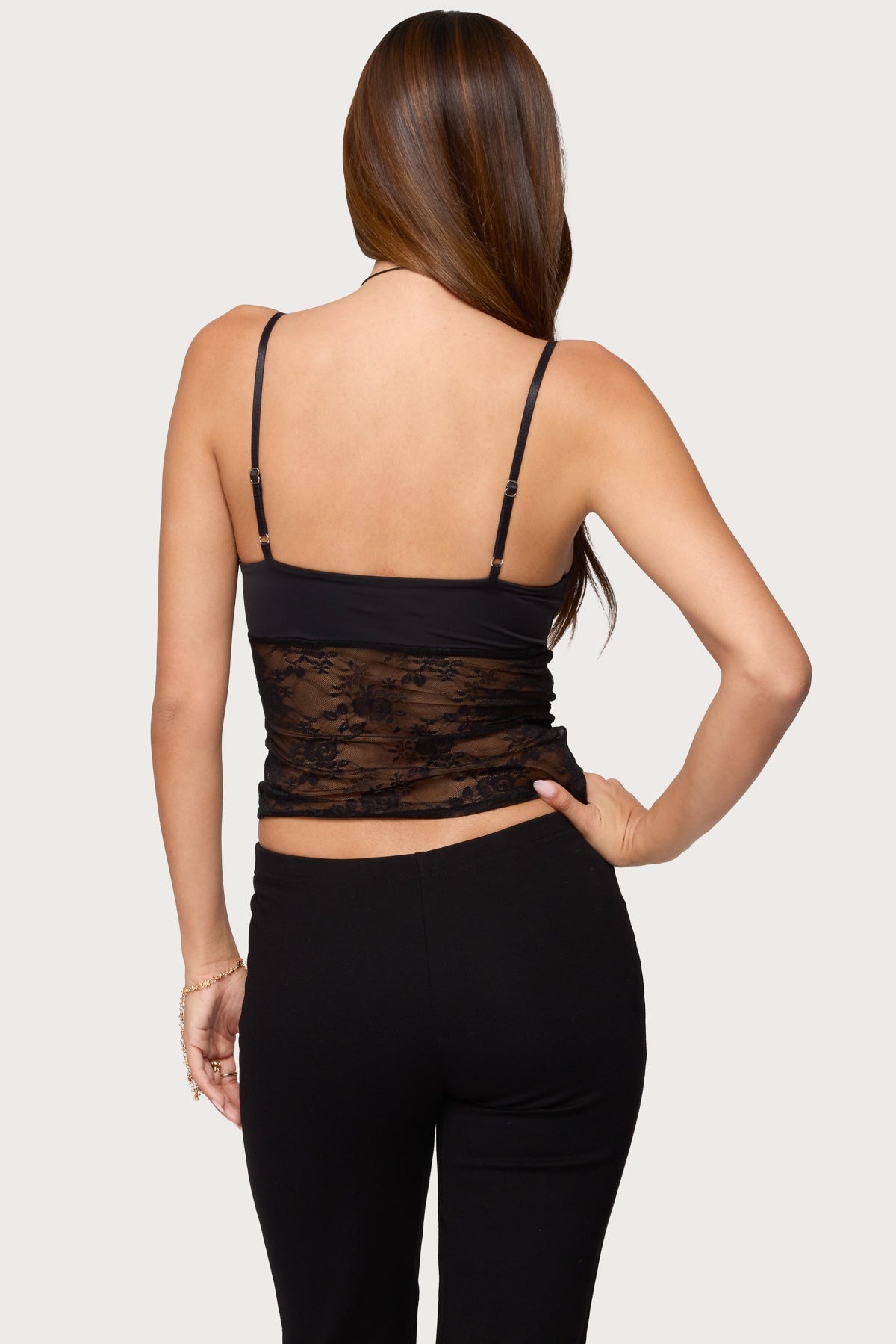 Damarie Cutout Ruched Sheer Lace Top