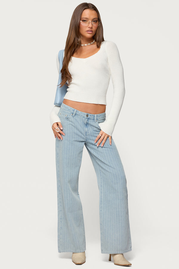 Maliah Ribbed Knit V Neck Top view 2