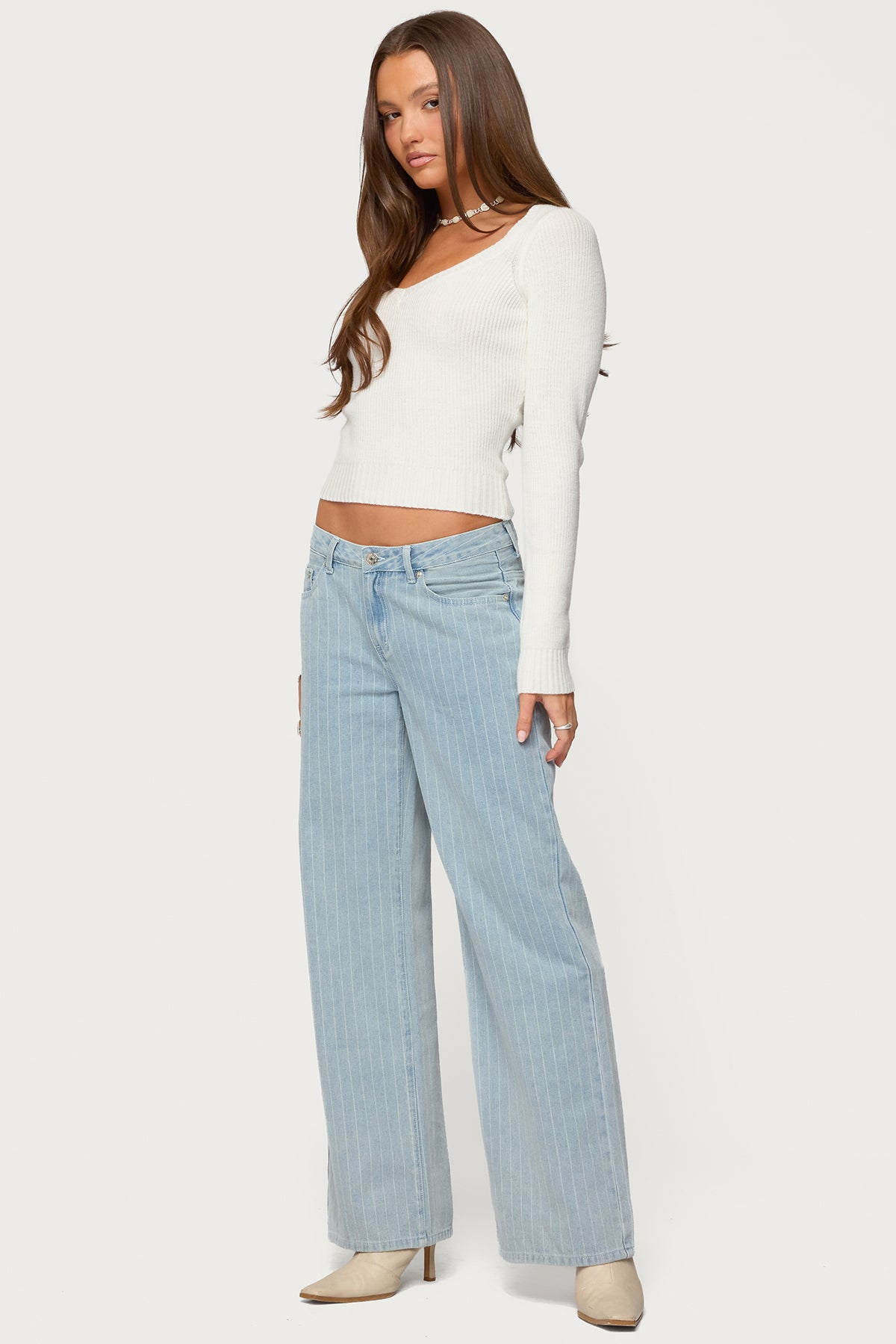 Maliah Ribbed Knit V Neck Top