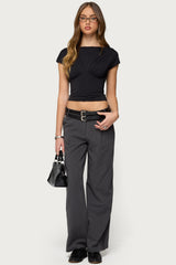 Andy Double Belt Straight Leg Tailored Pants