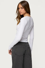 Jaelyn Ribbed Henley T Shirt
