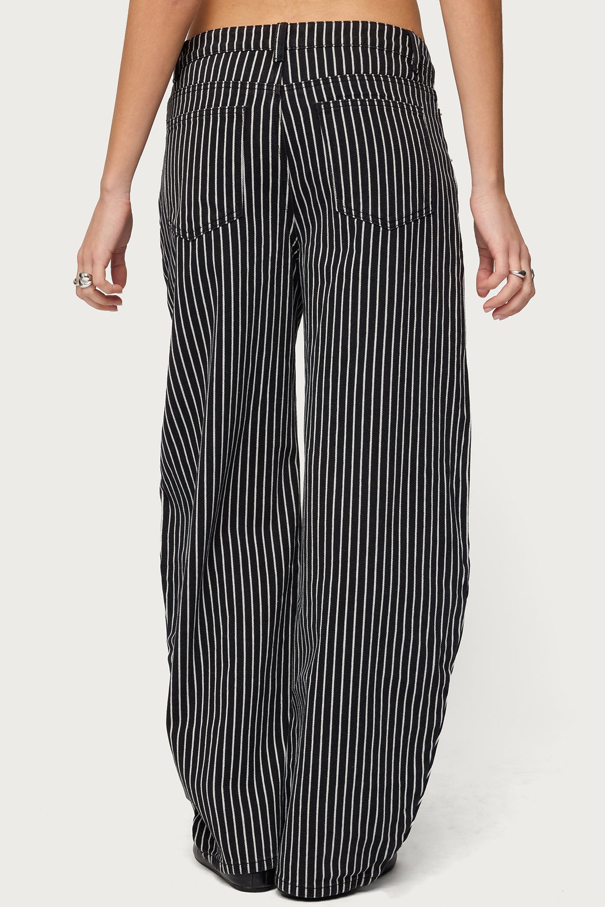 Pinstripe Low Rise Barrel Leg Jeans