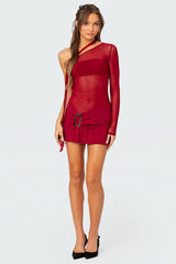 One Shoulder Sheer Mesh Mini Dress