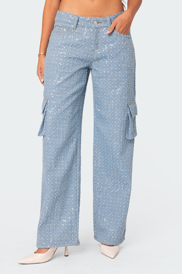 Icing Sequin Low Rise Baggy Cargo Jeans view 2