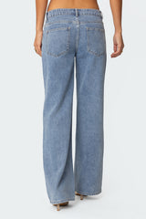 Faux Suede Stripe Low Rise Straight Leg Jeans