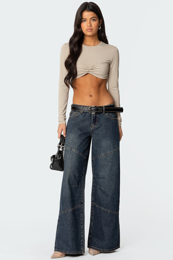 Gathered Long Sleeve Crop Top view 2