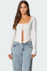 Abbie Split Front Pointelle Top