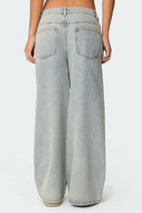 Side Stripe Washed Low Rise Baggy Jeans