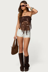 Handkerchief Backless Crochet Fringed Top