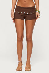 Masha Iridescent Button Foldover Shorts