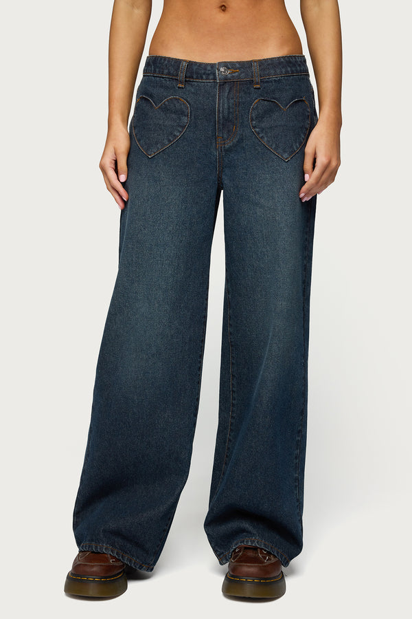 Heart Pockets Low Rise Baggy Jeans view 2