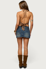 Adeline Faux Suede Cowl Neck Halter Top