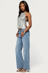 Itara Sequin Backless Halter Top