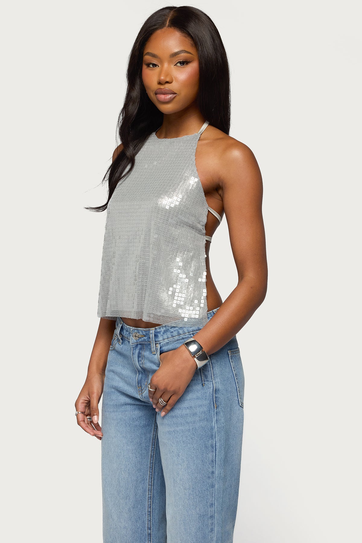 Itara Sequin Backless Halter Top