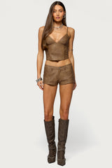 Idara Faux Leather Micro Shorts