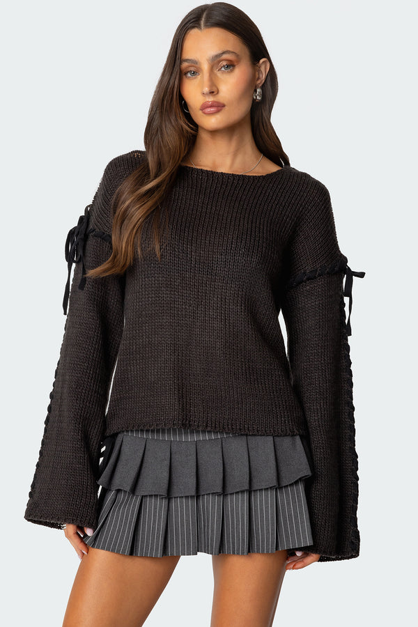 Amelia Lace Up Sleeve Sweater view 1