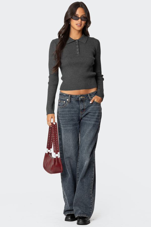 Mollie Collared Ribbed Knit Top view 2