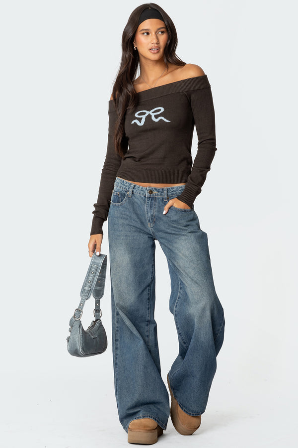 Tj Off Shoulder Knit Bow Top view 2