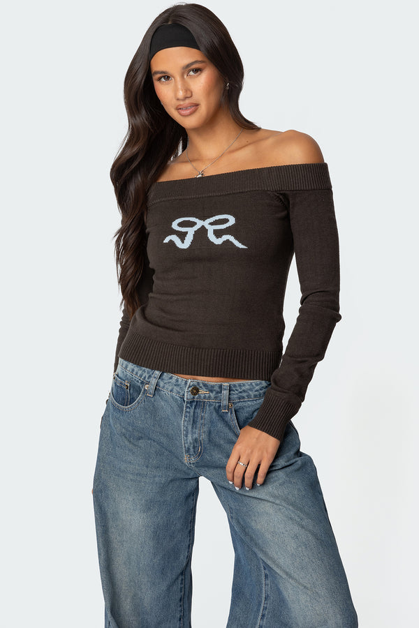 Tj Off Shoulder Knit Bow Top view 1
