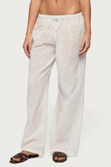 Embroidered Polka Dot Sheer Cotton Pants