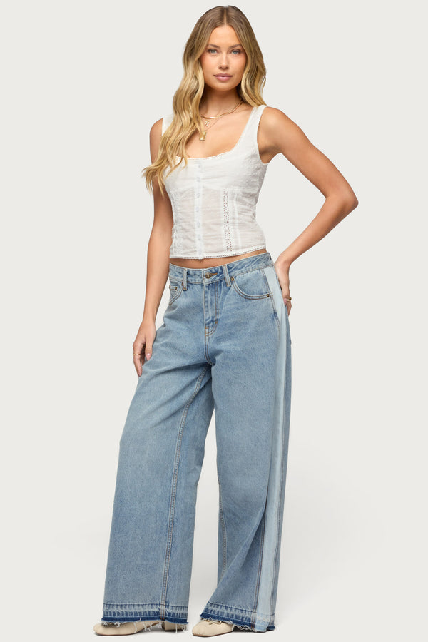 Cailin Contrast Panel Low Rise Baggy Jeans view 1