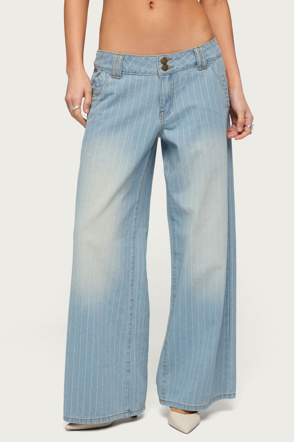Petite Cory Striped Low Rise Baggy Jeans view 2