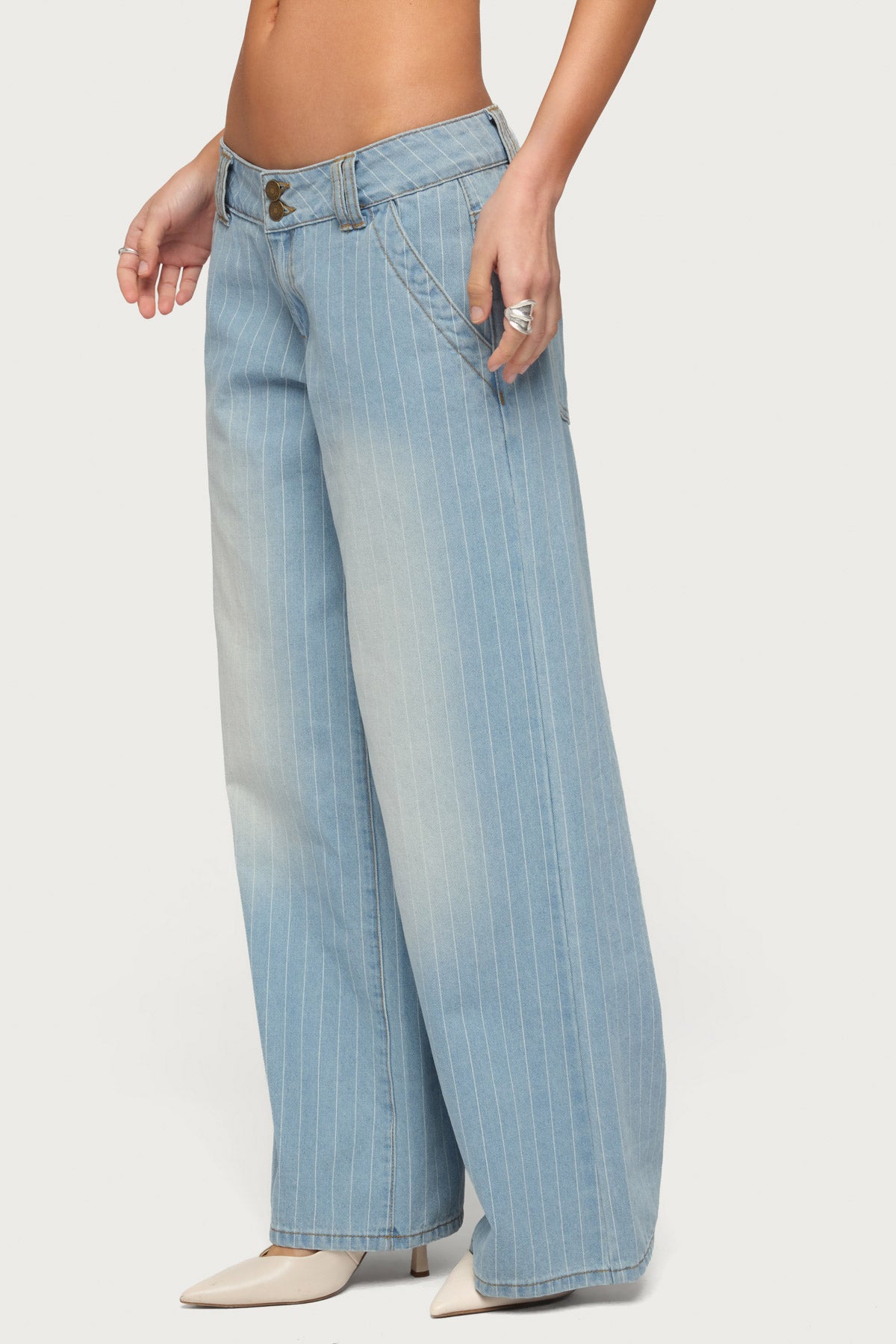 Petite Cory Striped Low Rise Baggy Jeans