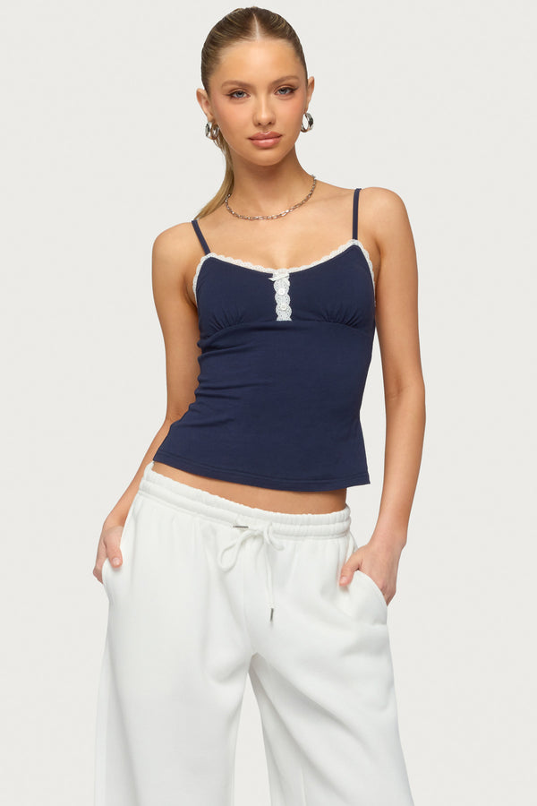 Olezka Contrast Lacey Tank Top view 1