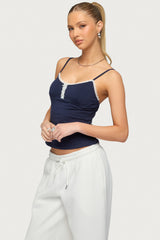 Olezka Contrast Lacey Tank Top