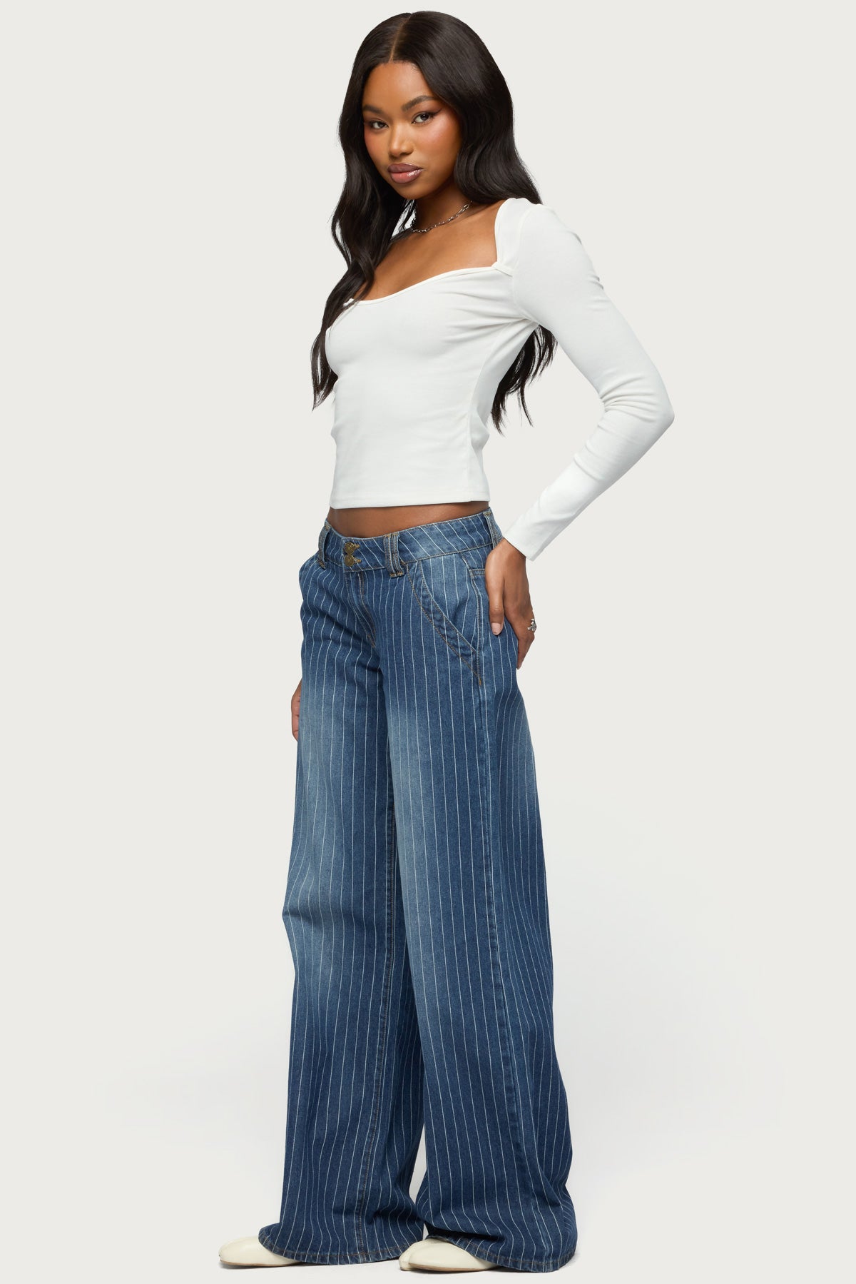 Tall Cory Striped Low Rise Baggy Jeans