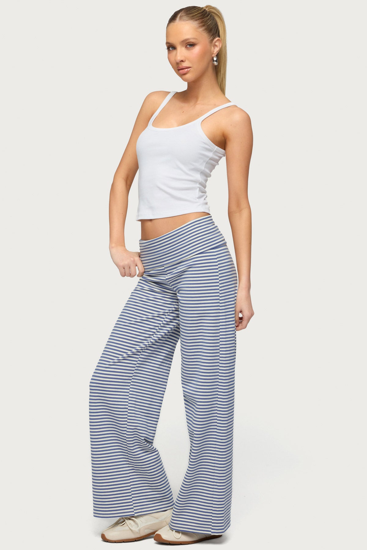 Petite Lilah Striped Fold Over Pants